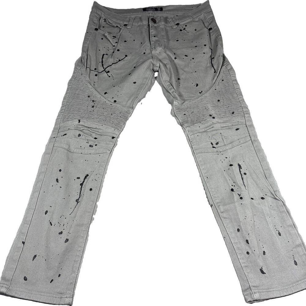 Trestles Supply Co Mens Textured Rugged Gray Painted Jeans Size 36 Straight Fit